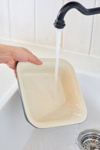 Use clorox to clean your porcelain dishes and sink
