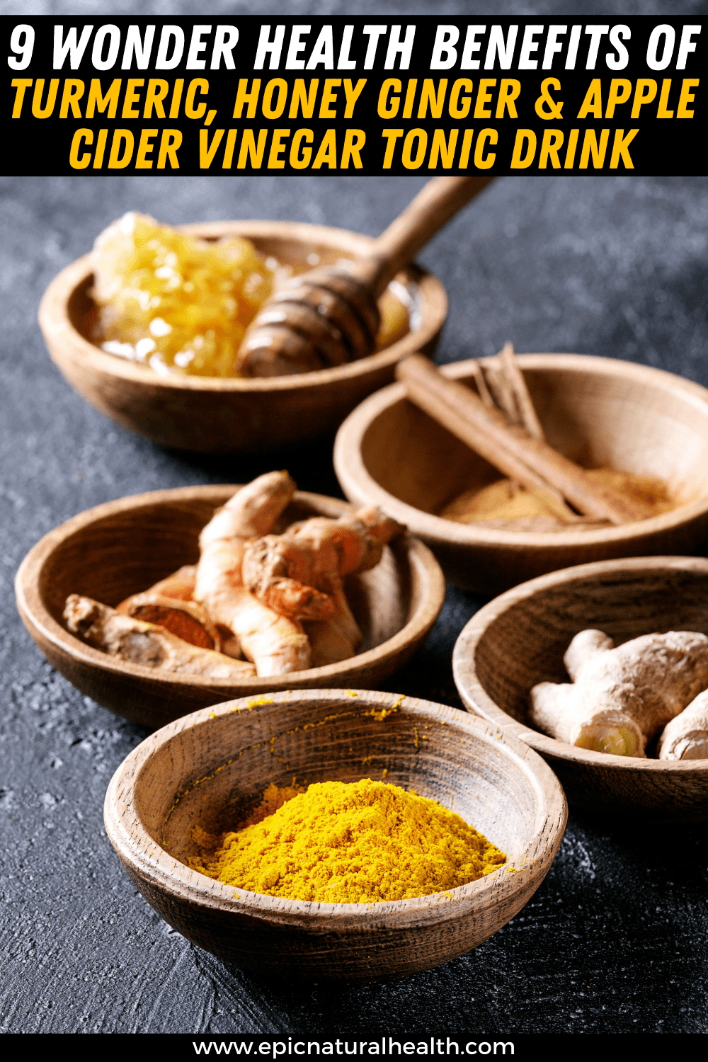 health benefits of turmeric, honey ginger, apple cider vinegar