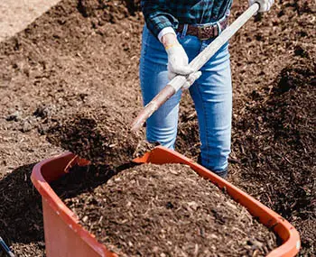 person working on compost