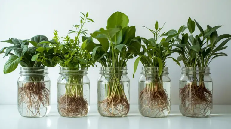 different houseplants growing in just water